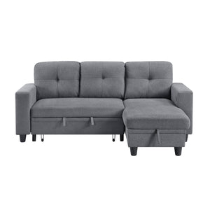 Hazel Boucle Fabric Sectional with Reversible Chaise, Pull-out Bed, Shelves and Charging Ports