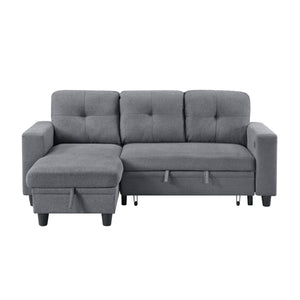 Hazel Boucle Fabric Sectional with Reversible Chaise, Pull-out Bed, Shelves and Charging Ports