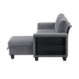 Hazel Boucle Fabric Sectional with Reversible Chaise, Pull-out Bed, Shelves and Charging Ports