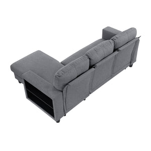 Hazel Boucle Fabric Sectional with Reversible Chaise, Pull-out Bed, Shelves and Charging Ports