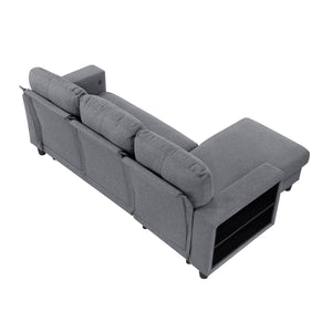 Hazel Boucle Fabric Sectional with Reversible Chaise, Pull-out Bed, Shelves and Charging Ports