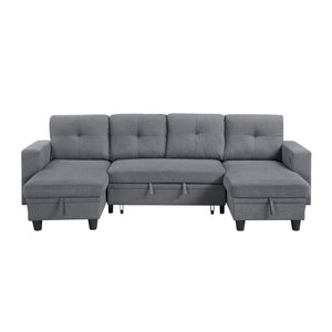 Hazel Boucle Fabric Sectional with Two Chaises, Pull-out Bed, Shelves and Charging Ports