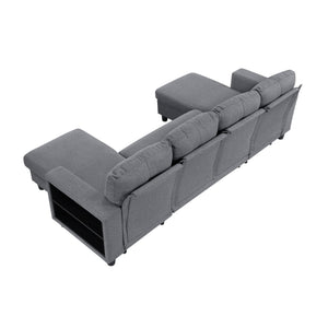 Hazel Boucle Fabric Sectional with Two Chaises, Pull-out Bed, Shelves and Charging Ports
