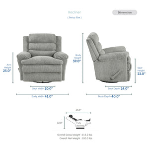Audra Textured Microfiber Manual Swivel Glider Reclining Chair