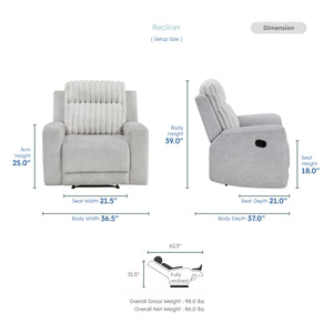 Curtis Textured Microfiber and Corduroy Fabrics Manual Reclining Chair