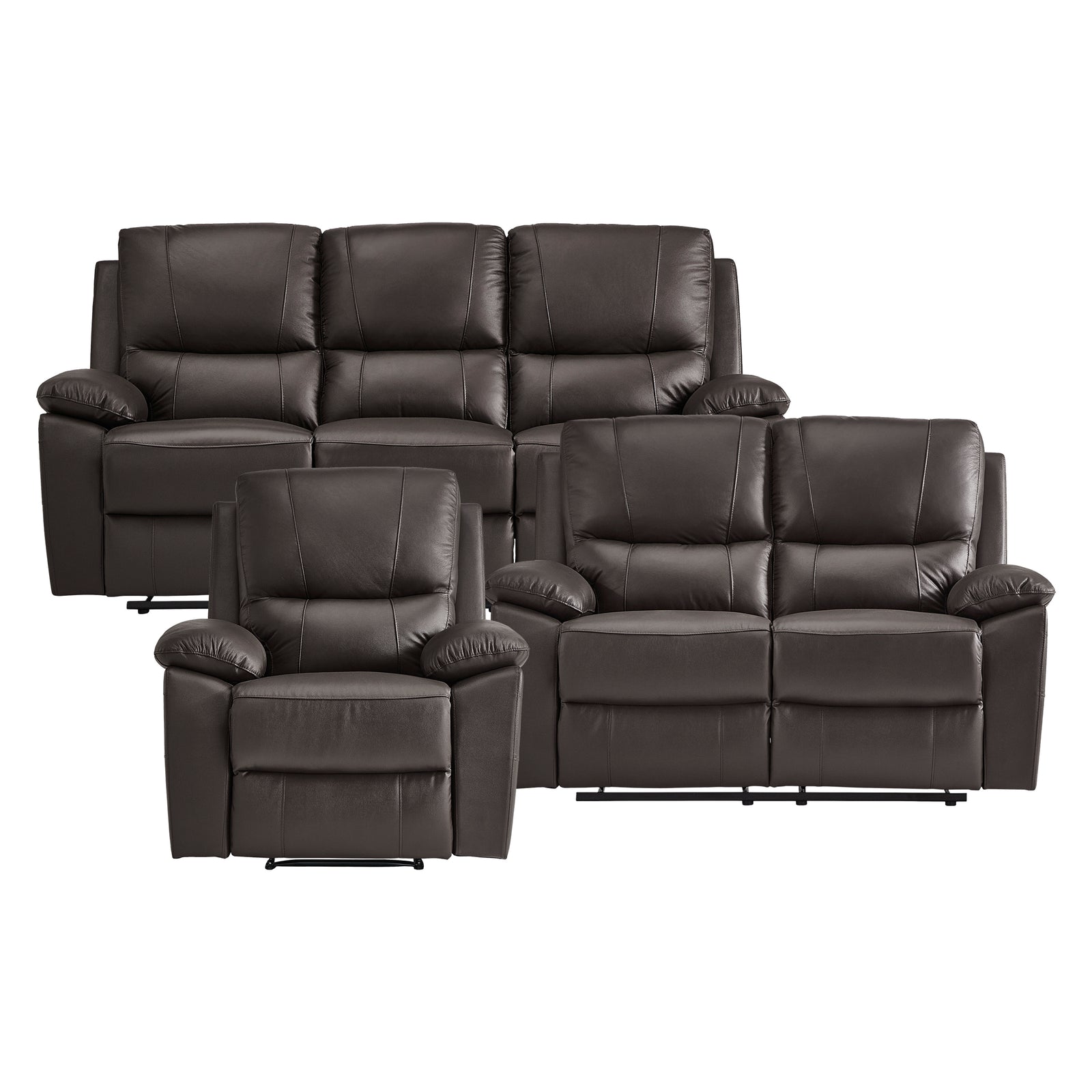 Harrington 3-Piece Faux Leather Manual Reclining Living Room Sofa Set