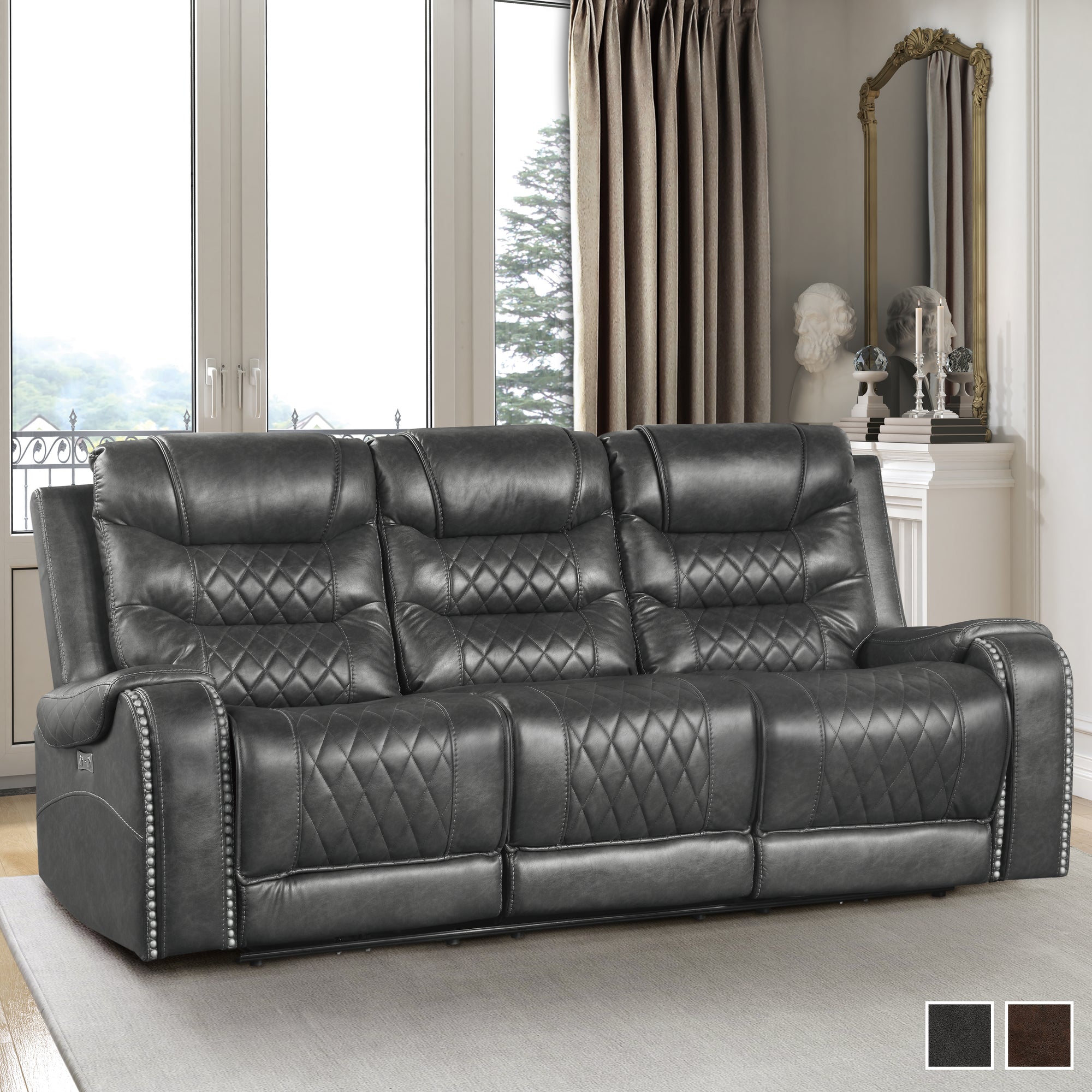 Lenci Power Double Reclining Sofa with Drop-Down Cup Holders, Receptacles and USB ports