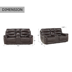 Moreau Leather Power Double Reclining Loveseat with Center Console, Power Headrests and USB Ports