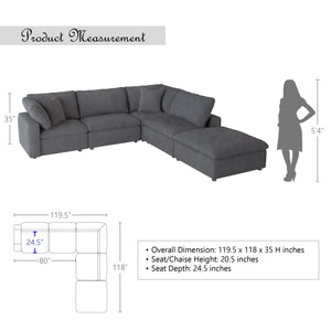 Sona 5-Piece Modular Sectional Sofa with Ottoman