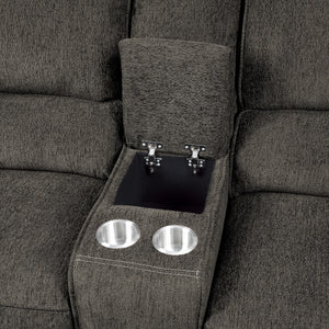 Eymard Power Double Reclining Love Seat with Center Console, Power Headrests and USB Ports