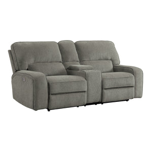 Eymard Power Double Reclining Love Seat with Center Console, Power Headrests and USB Ports