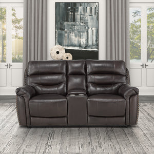 Moreau Leather Power Double Reclining Loveseat with Center Console, Power Headrests and USB Ports